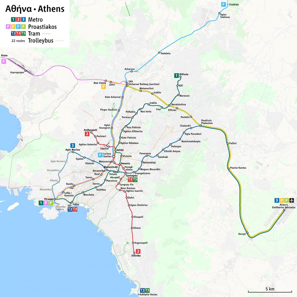 Athènes chemin de fer de banlieue carte