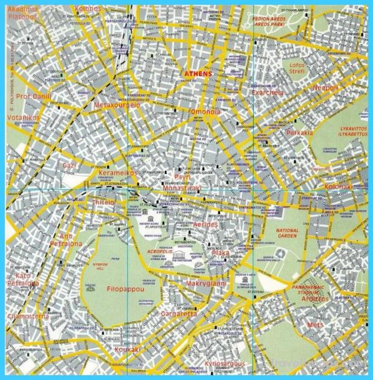 carte des quartiers d'Athènes, en grèce