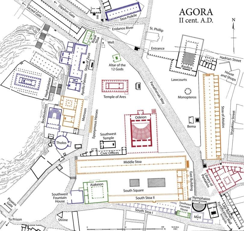 carte de l'agora d'Athènes