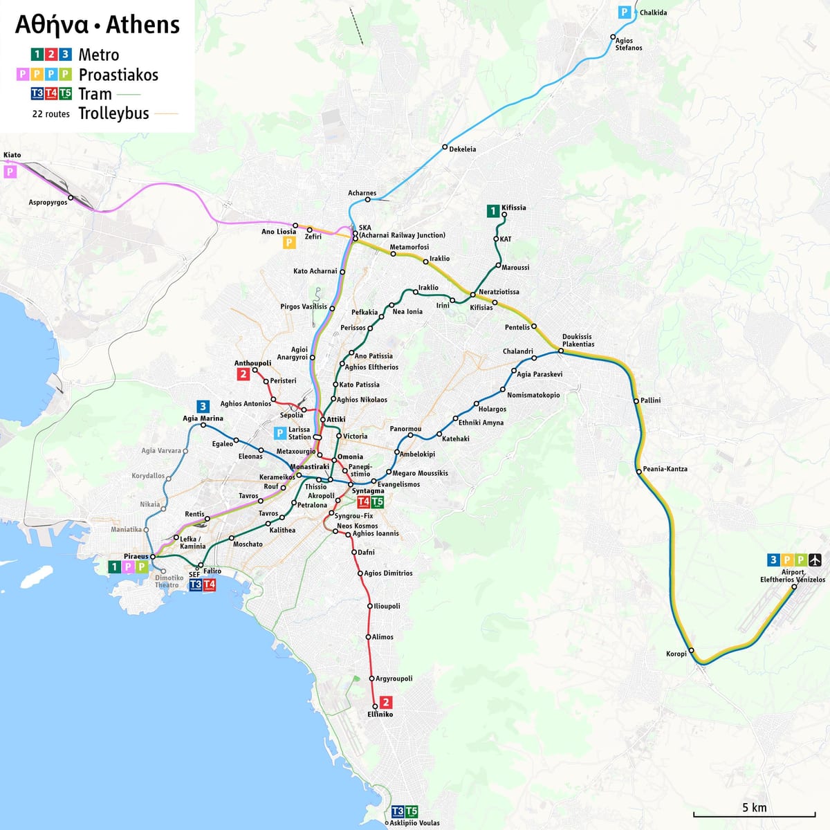 Métro d'athènes et de tramway de la carte