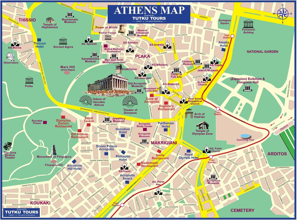 Athènes, grèce attractions de la carte