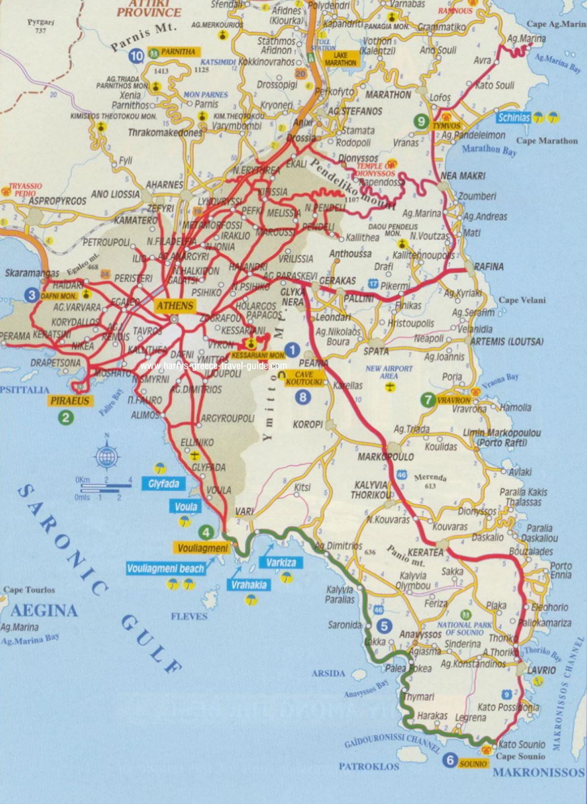 carte de Athènes plages