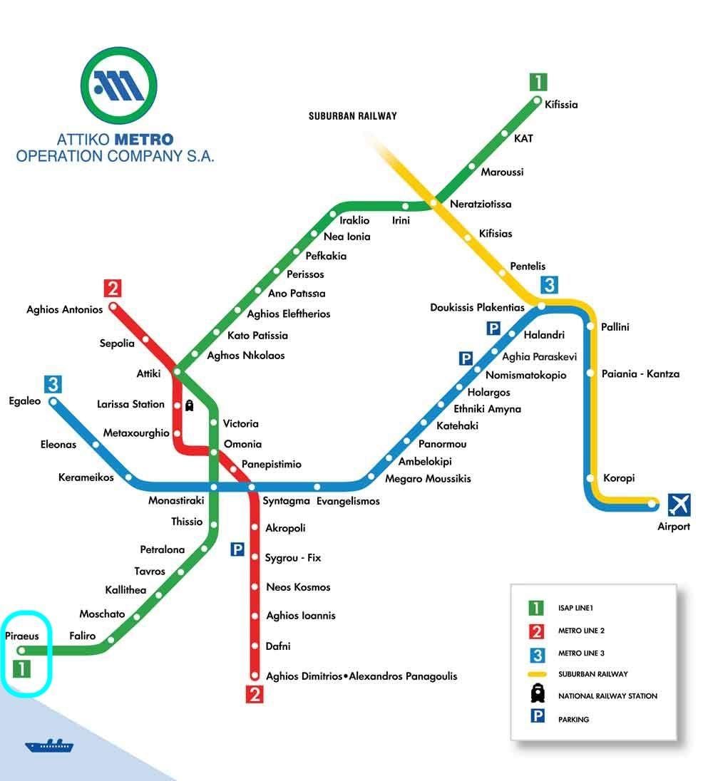 carte du pirée, à la station de métro 