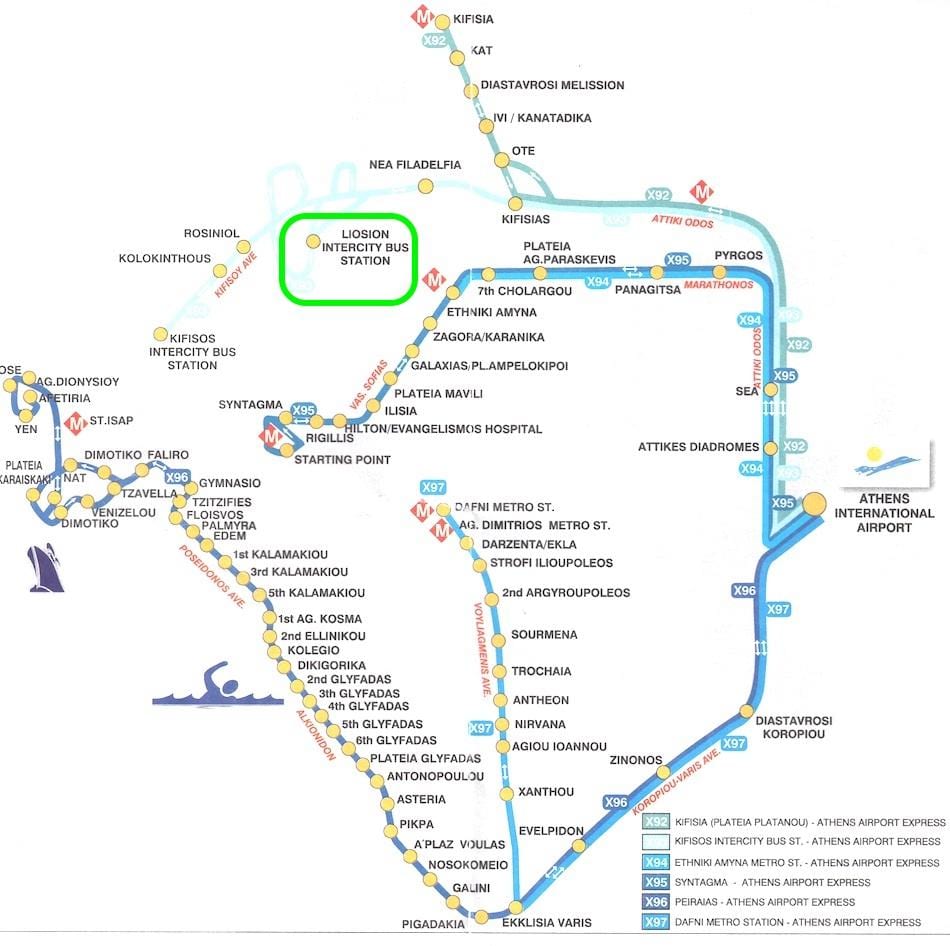 carte de liosion station de bus Athènes