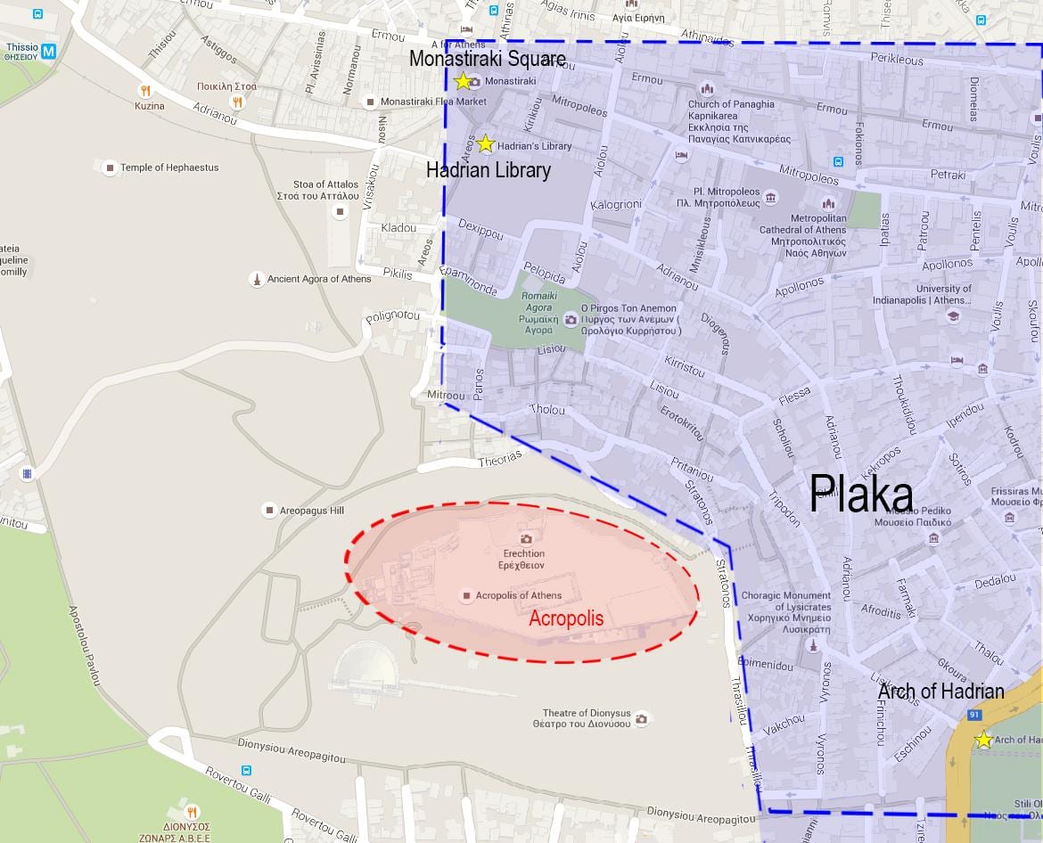 carte de plaka, Athènes, grèce