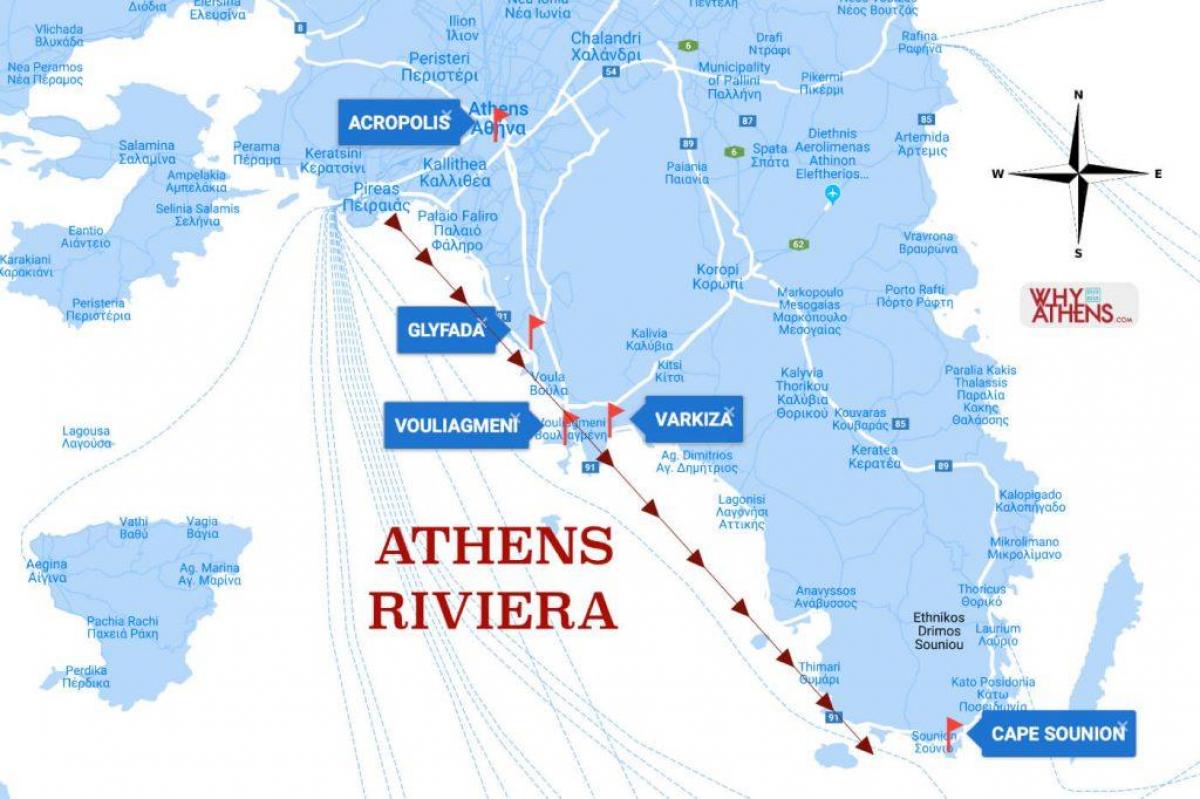 carte de la riviera d'Athènes