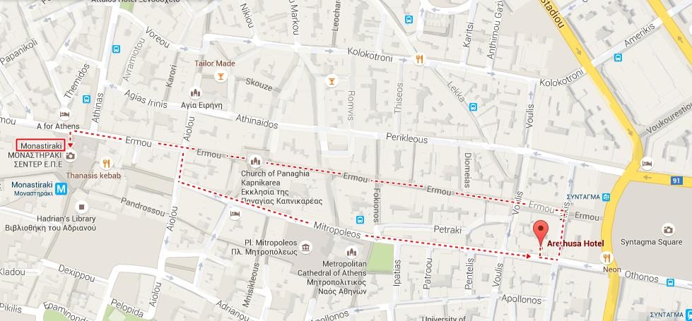 carte de la rue ermou Athènes