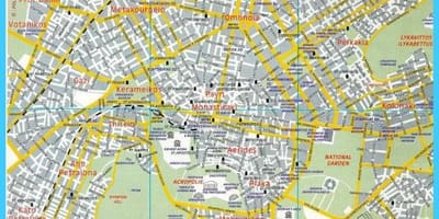 Carte des quartiers d'Athènes, en grèce