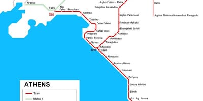 Tram carte d'Athènes, en grèce